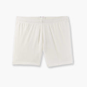 Cream lounge short laid flat with a light grey background.