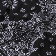 Close up detail shot of black bandana slim fit boxer material.