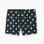 Pair of green slim fit boxers with white hand drawn dots on them.