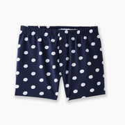 Pair of navy blue slim fit boxers with white hand drawn dots printed on. 